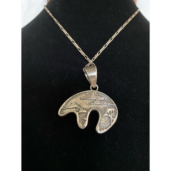 Native American Sterling Silver Navajo. Black onyx opal inlay Bear Pendant‎ - Picture 3 of 7